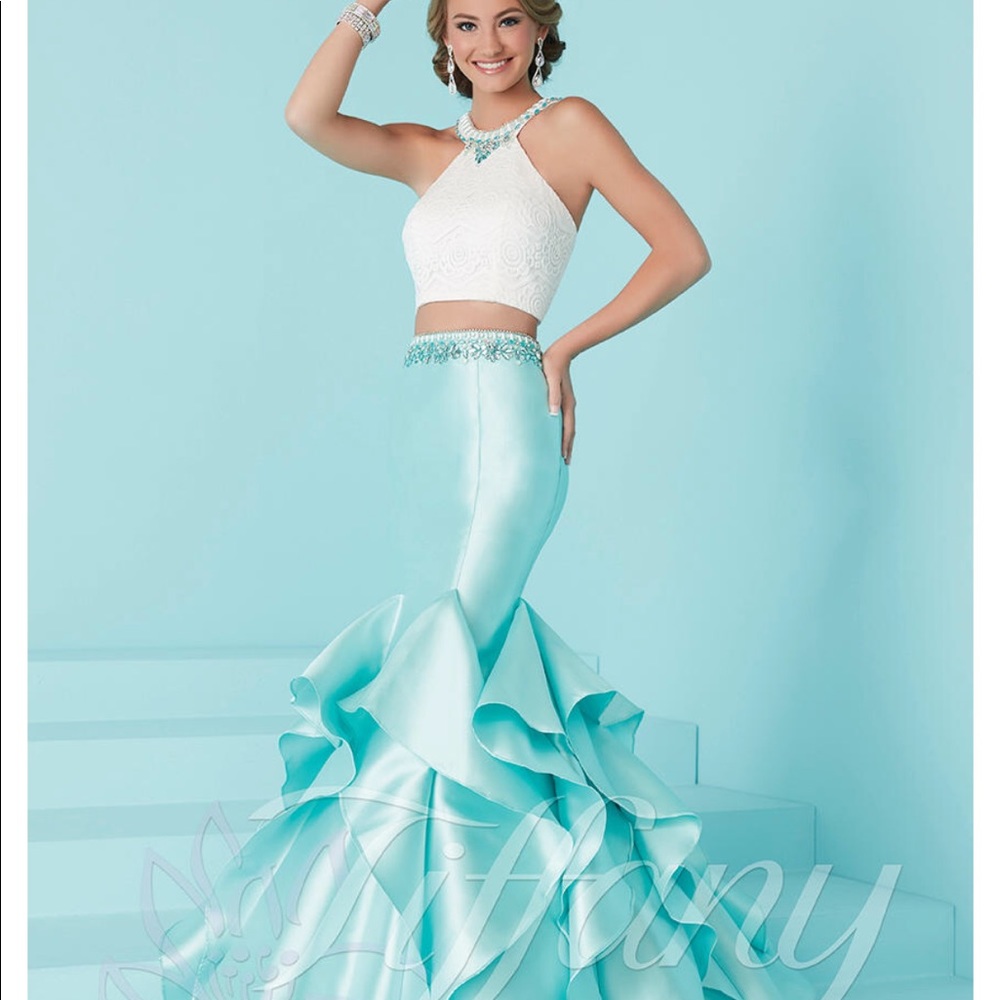 Tiffany Designs Teal Mermaid Dress
